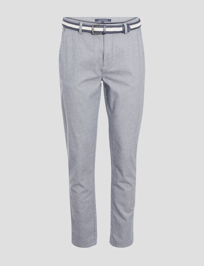 Pantalon chino ceinturé bleu marine homme
