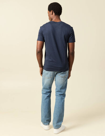 T-shirt ajust&eacute; col rond manches courtes bleu marine homme