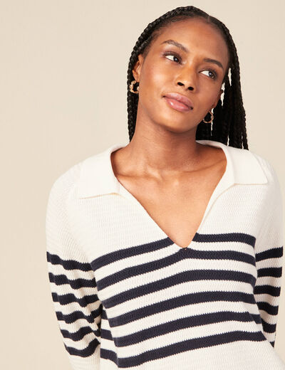 Pull col polo éco-responsable bleu marine femme