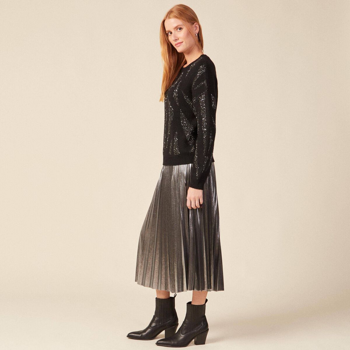 Pull éco-responsable sequins noir femme