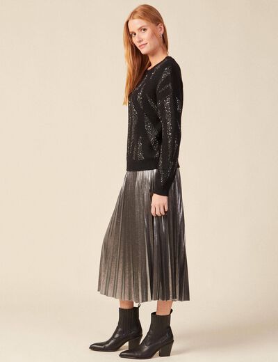 Pull éco-responsable sequins noir femme