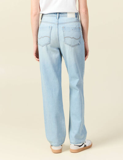 Jeans straight taille haute denim bleach femme