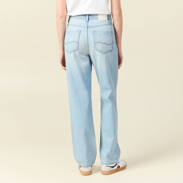 Jeans straight taille haute denim bleach femme
