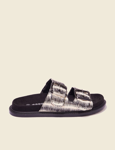 Mules plates avec boucles noir femme