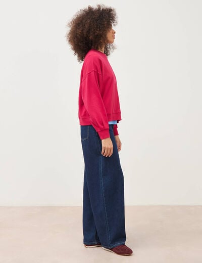Sweat droit col rond manches longues rouge clair femme