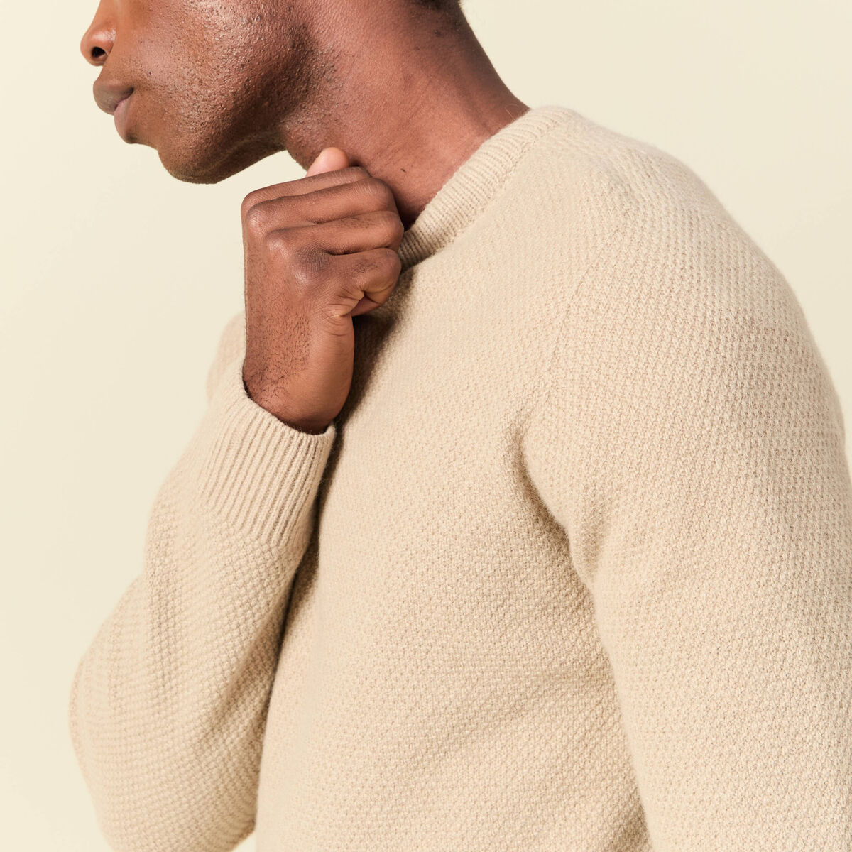 Pull manches longues fabriqu&eacute; en France sable homme