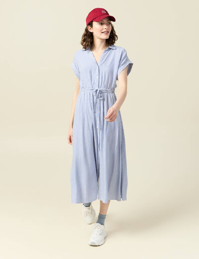 Robe longue évasée ceinturée ecru femme