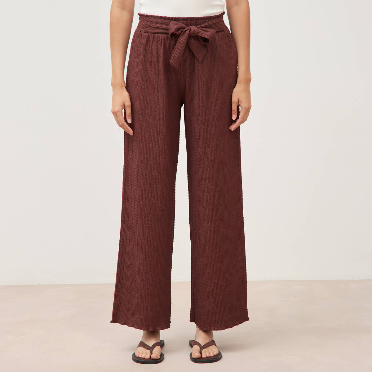Pantalon loose avec ceinture marron cognac femme
