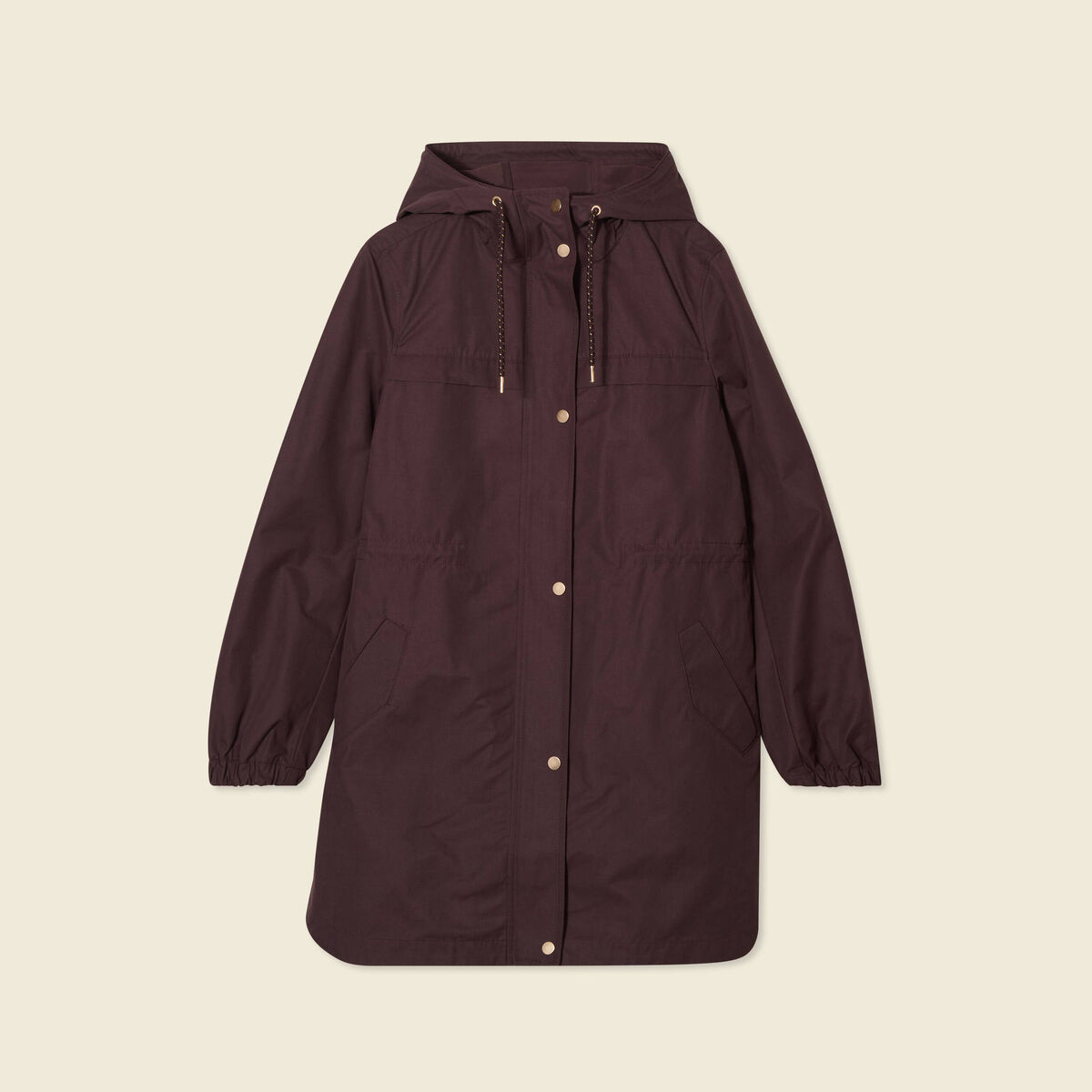 Parka longue à capuche marron foncé femme