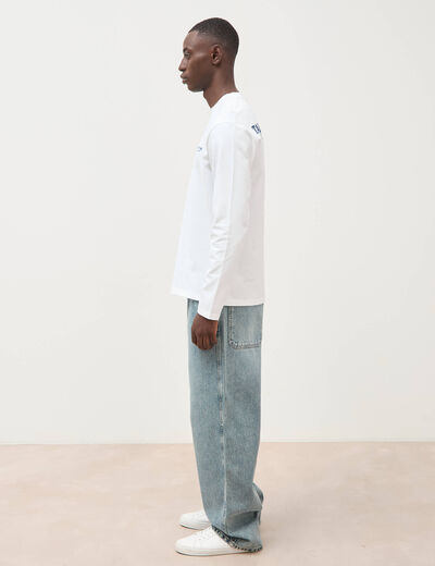 T-shirt droit en coton manches longues blanc homme