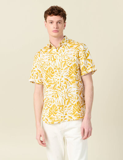 Chemise manches courtes fluide jaune fonc&eacute; homme