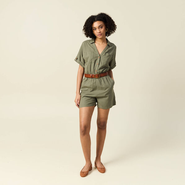 Combishort manches courtes vert kaki femme