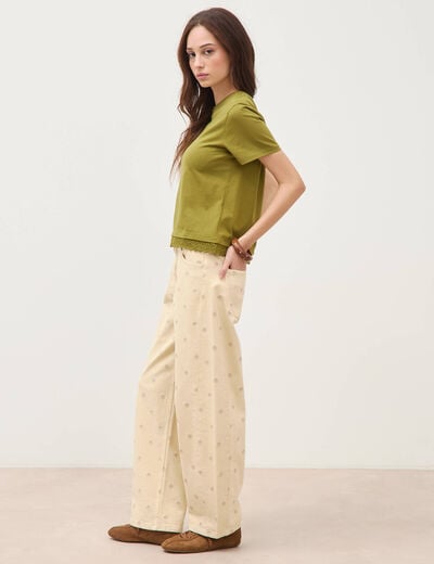 T-shirt droit col rond manches courtes vert kaki femme