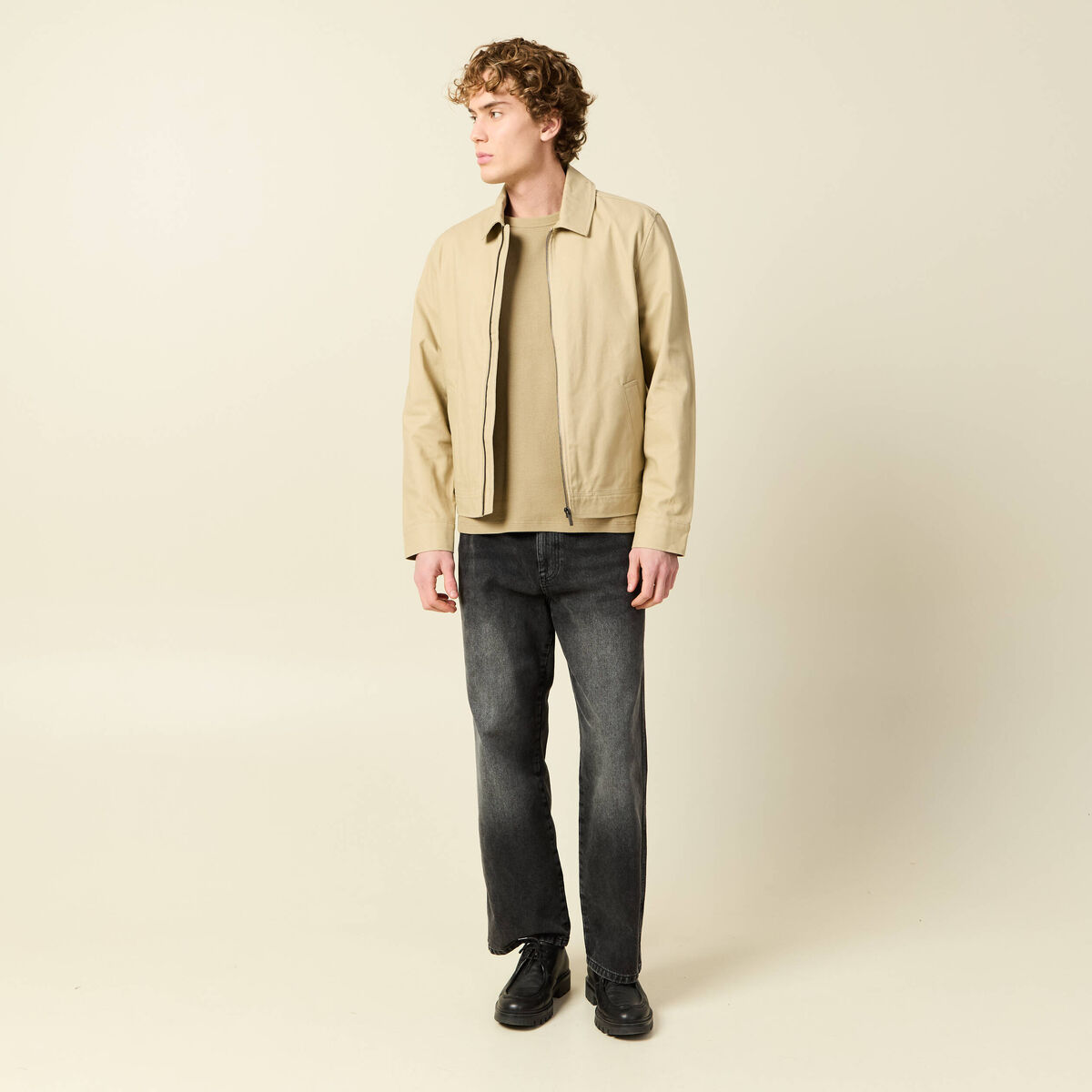 T-shirt ample en coton manches courtes beige fonce homme
