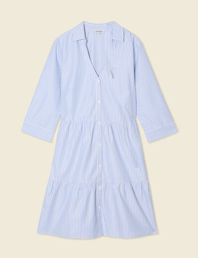 Robe trapèze manches 3/4 bleu ciel femme