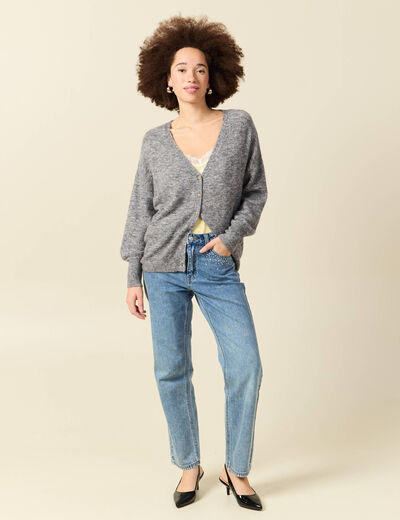 Jeans taille haute avec strass denim used femme