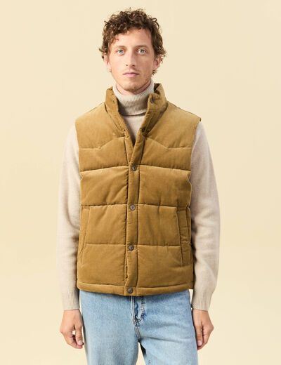 Doudoune droite courte sans manches camel homme