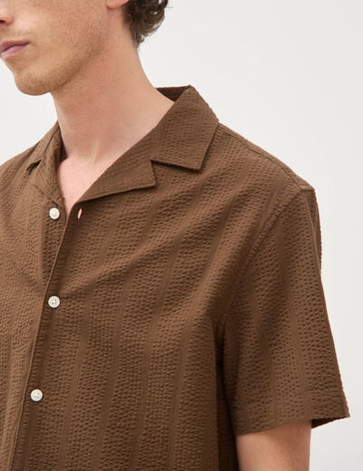 Chemise manches courtes col tailleur taupe homme