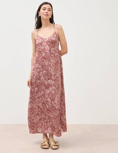 Robe bretelle satin&eacute;e col v marron chocolat femme