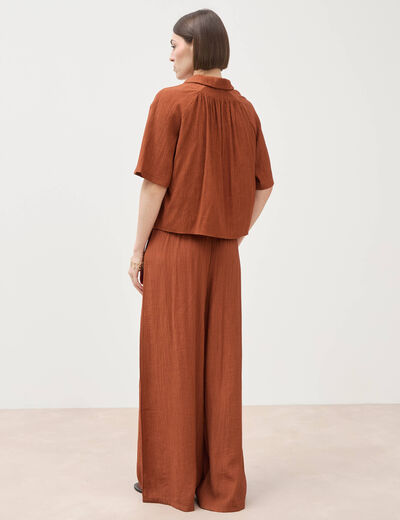 Blouse manches courtes fluide marron femme