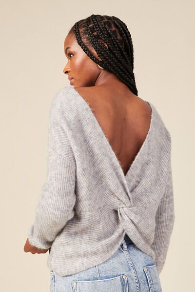 Pull manches longues gris femme