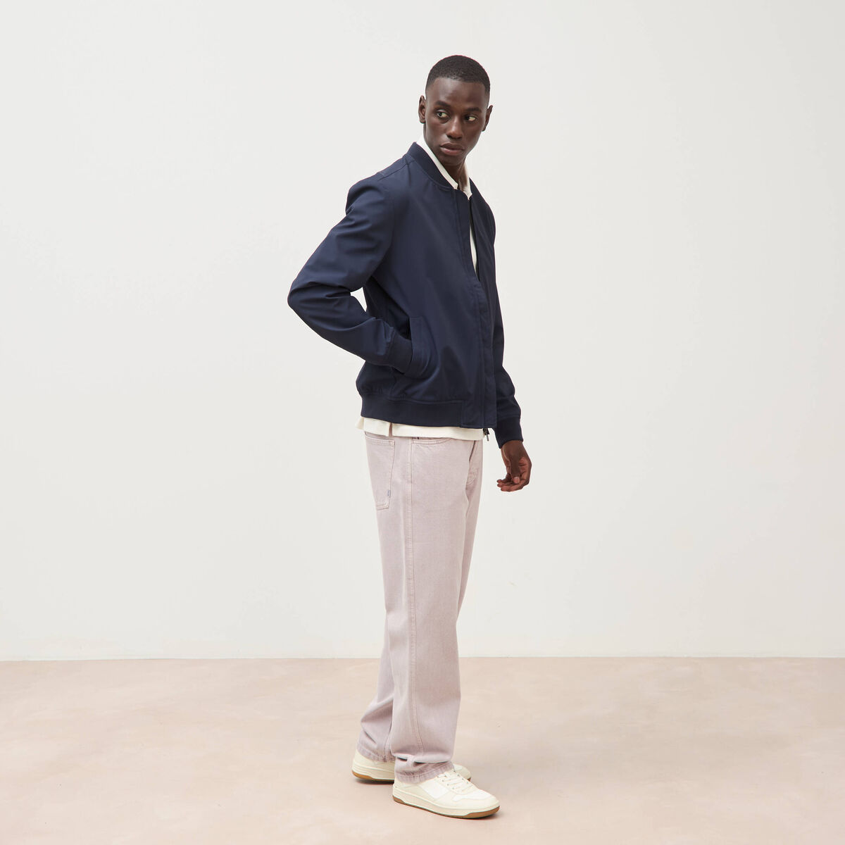 Blouson manches longues doubl&eacute; bleu marine homme