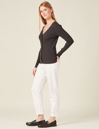 Gilet manches longues col v gris fonc&eacute; femme