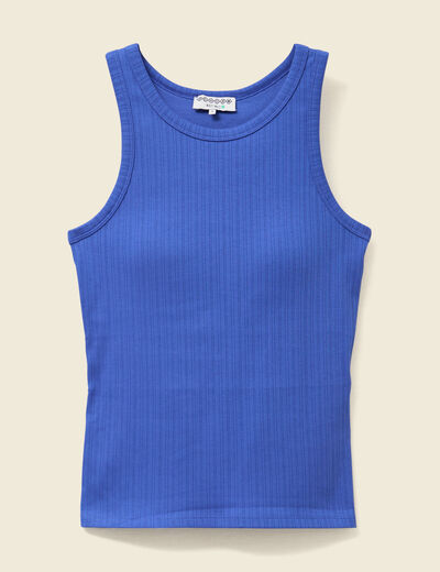 Débardeur cintré court col rond bleu electrique femme