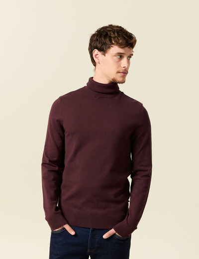 Pull droit court manches longues bordeaux homme