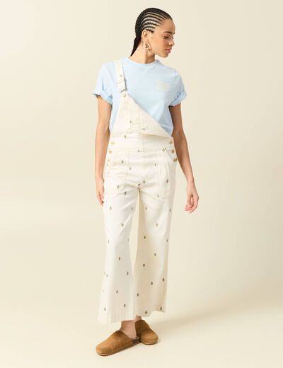 Salopette en jeans &agrave; fines bretelles denim blanc femme