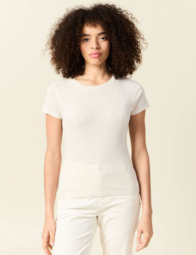 Short cintré manches courtes col rond beige femme