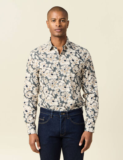 Chemise en coton manches longues beige homme