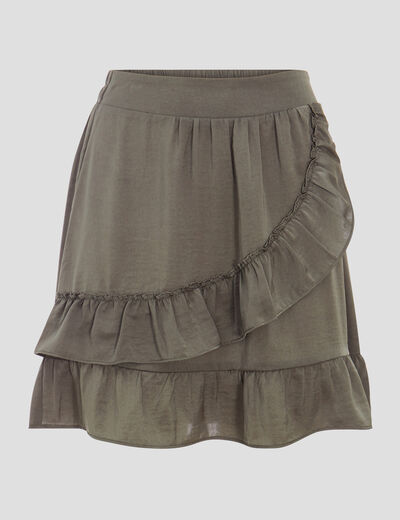 Jupe droite volantée vert kaki femme