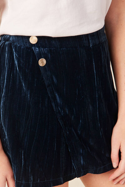 Jupe-short ajustée velours bleu canard femme