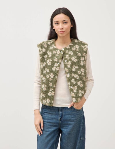 Gilet sans manches r&eacute;versible vert kaki femme