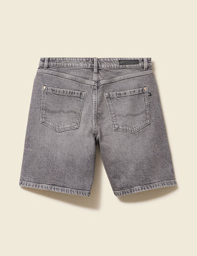 Bermuda jeans large taille haute denim snow gris femme