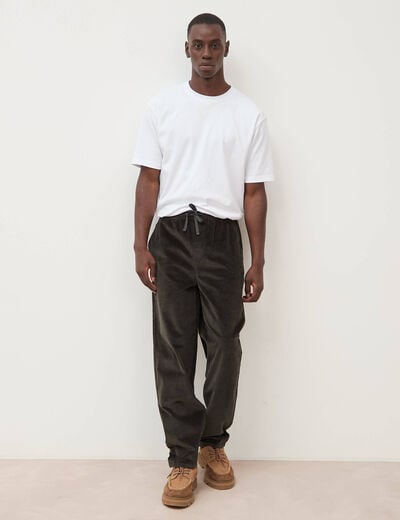 Pantalon large en velours vert kaki homme