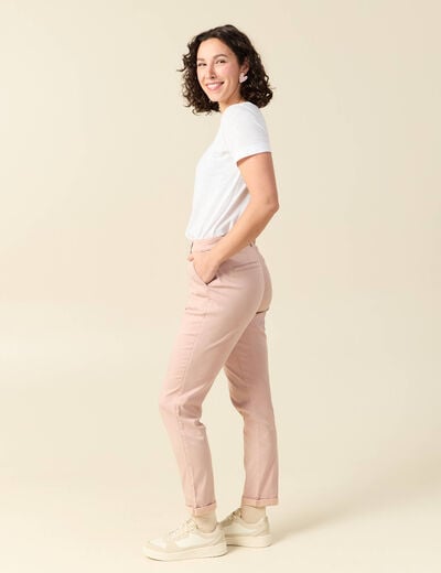 Chino cigarette 7/8&egrave;me taille haute rose clair femme