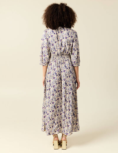 Robe col V manches longues bleu femme