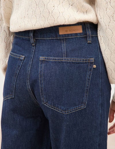 Jeans barrel taille haute broderie denim brut clean femme
