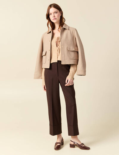 Pantalon taille haute marron fonc&eacute; femme
