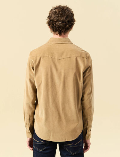 Chemise col classique manches longues beige homme