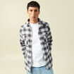 Chemise &agrave; carreaux manches longues ecru homme