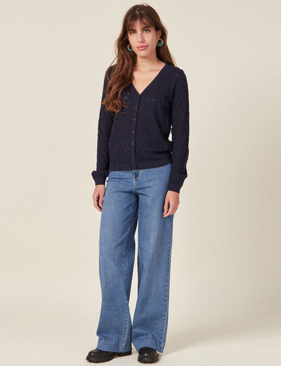 Gilet col en V boutonné bleu marine femme