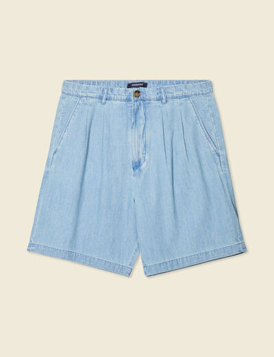 Bermuda droit avec pinces bleu gris homme
