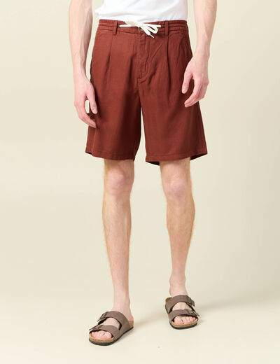 Bermuda droite à coulisse marron cognac homme