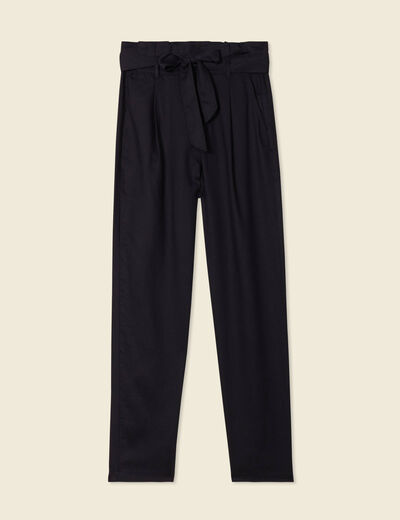 Pantalon carotte ceinturé noir femme