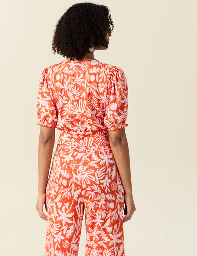 Blouse manches courtes orange foncé femme