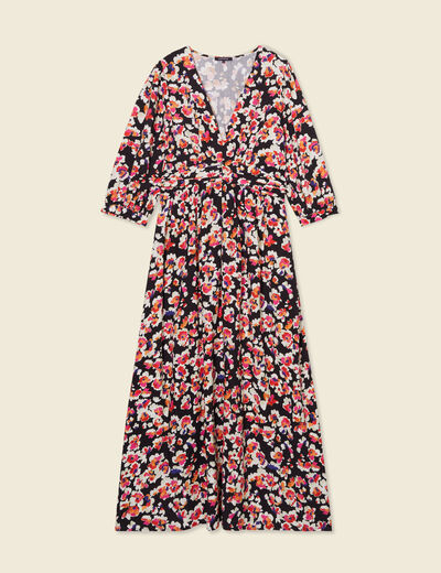 Robe longue évasée fluide noir femme