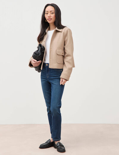 Jeans slim taille haute 7/8&egrave;me denim brut femme